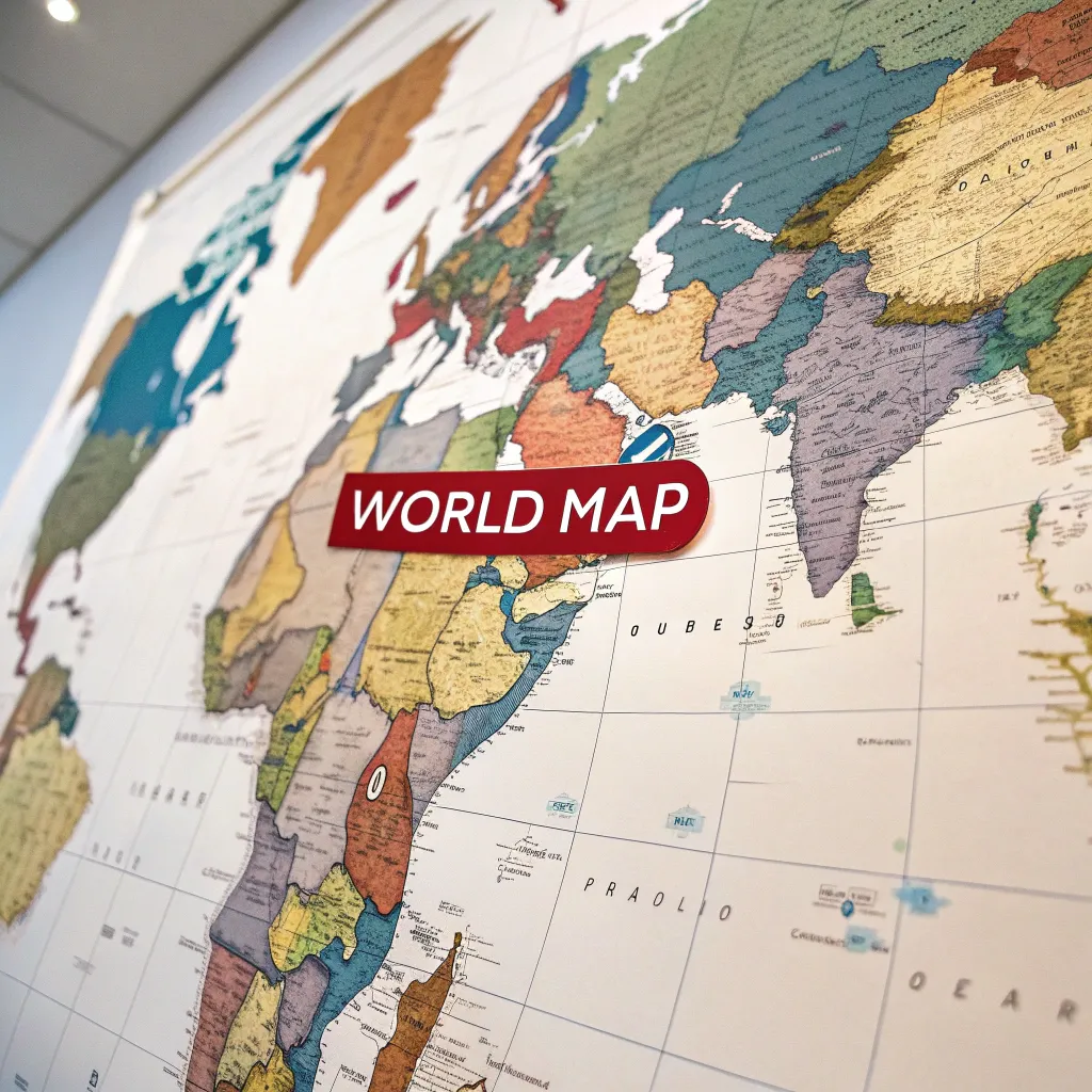 World map with language markers